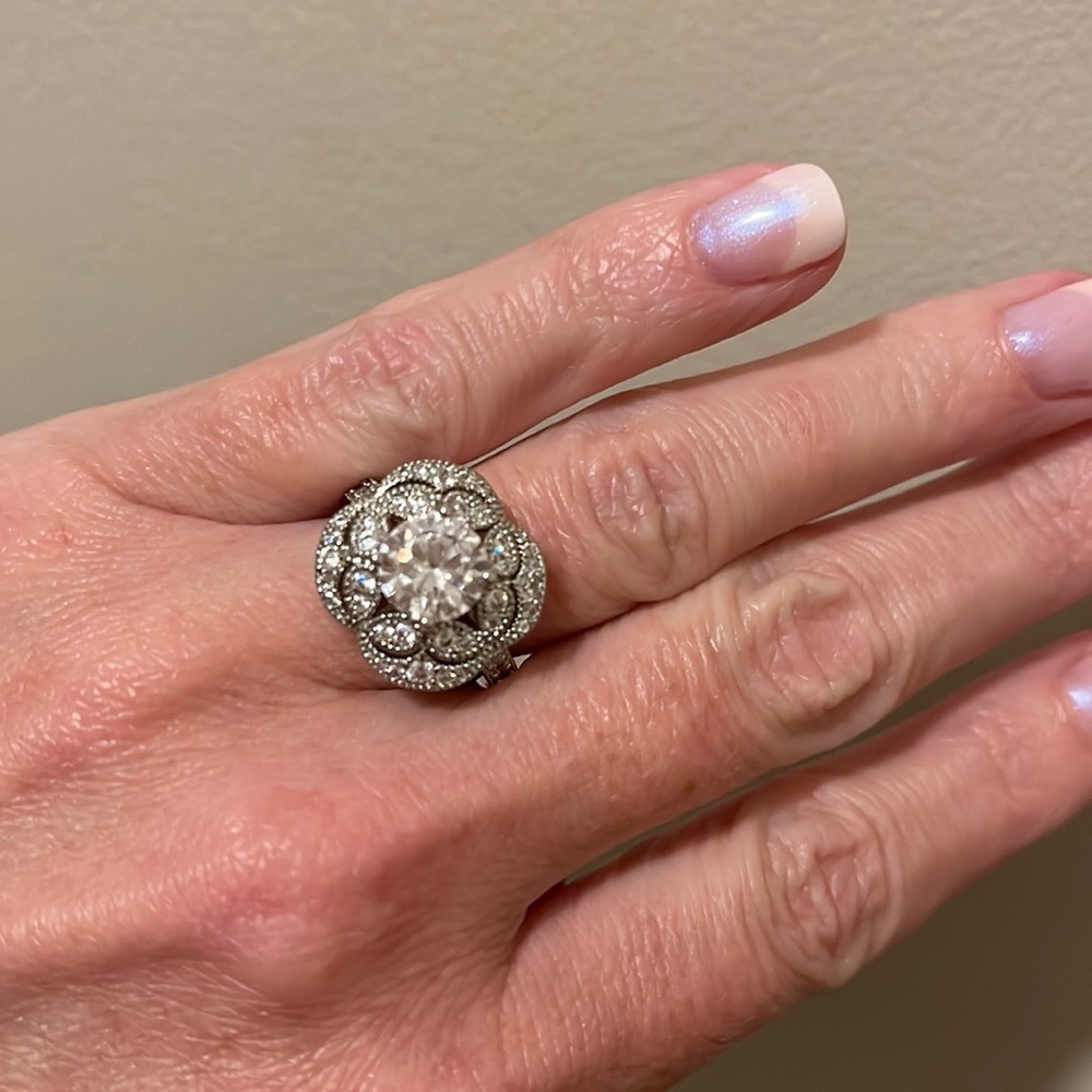 Vintage Style CZ Sterling Silver Ring